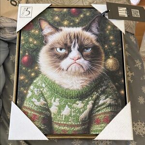 Grumpy Cat Holiday Canvas Art - Green Sweater